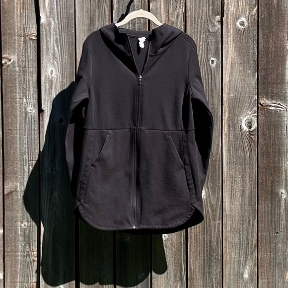 Danskin Now hooded long black jacket size 8/10 medium - Picture 10 of 16